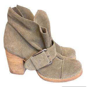 Joe’s ankle booties, soft suede, Taupe, size 7, leather sole, block heel, 7